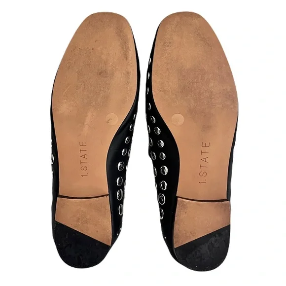 1. State Black Leather ‘Flintia’ Silver Studded Convertible Flats, Size 7.5